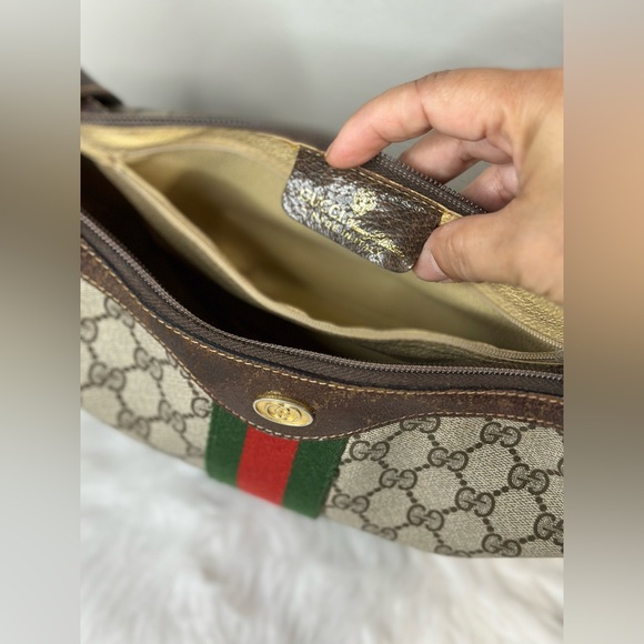 Vintage Gucci | Sherry Web Crescent Half Moon Shoulder Bag - Picture 13 of 16